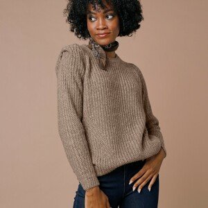 Blancheporte Žebrovaný pulovr s efektem ramenních vycpávek hnědošedý melír 50