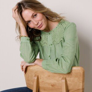 Blancheporte Košile z texturované bavlny, s vyšívanou vsadkou machově zelená 38