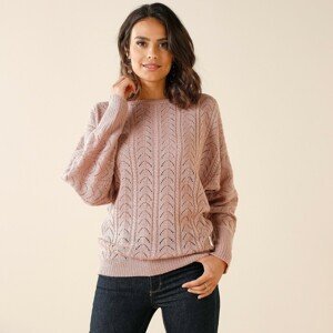 Blancheporte Halenkový pulovr s ažurovým vzorem růžová pudrová 46/48