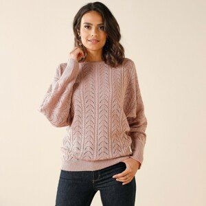Blancheporte Halenkový pulovr s ažurovým vzorem růžová pudrová 52