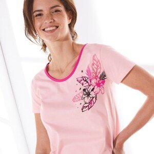 Blancheporte Pyžamové tričko s krátkými rukávy, středový motiv květin růžová 46/48