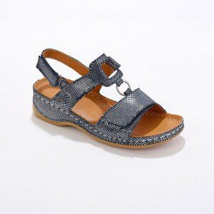 Blancheporte Kožené lesklé sandály na suchý zip a klínovém podpatku modrá 36