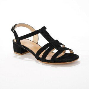 Blancheporte Kožené sandály na širokém podpatku, černé černá 37