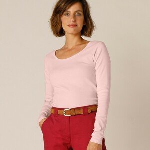Blancheporte Jednobarevné tričko s dlouhými rukávy, bio bavlna růžová pudrová 50