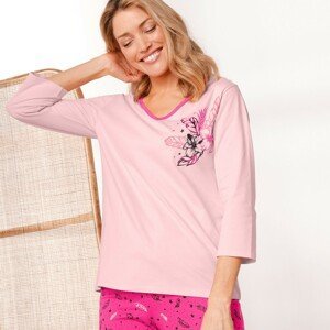 Blancheporte Pyžamové tričko se 3/4 rukávy a středovým potiskem květin růžová 52