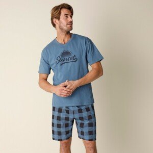 Blancheporte Kostkované bavlněné pyžamo s krátkými rukávy a šortkami modrošedá 107/116 (XL)