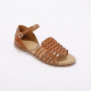Blancheporte Ploché kožené páskové sandály karamelová 36