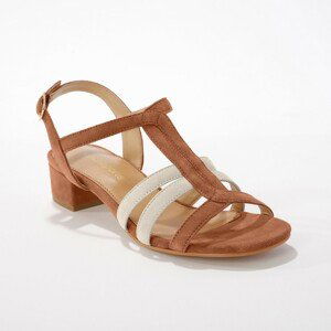 Blancheporte Kožené sandály na širokém podpatku, karamelové karamelová 36