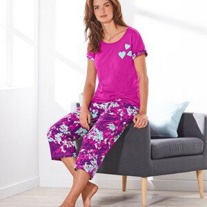 Blancheporte Bavlněné pyžamo se 3/4 kalhotami a potiskem květin purpurová 52