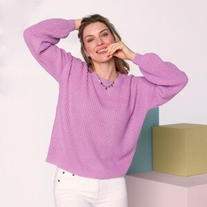 Blancheporte Rovný pulovr s hladkým vzorem lila 46/48