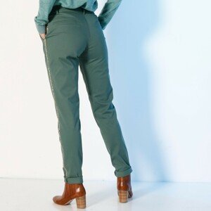 Blancheporte Chino kalhoty, třpytivé lampasy zelená jedlová 36