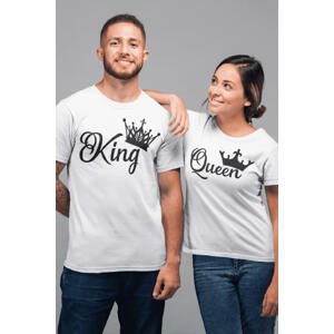 MMO Trička pro páry King Queen Barva: Bílá, Dámska velikost: 2XL, Pánska velikost: L