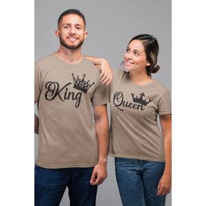 MMO Trička pro páry King Queen Barva: Písková, Dámska velikost: XL, Pánska velikost: XL