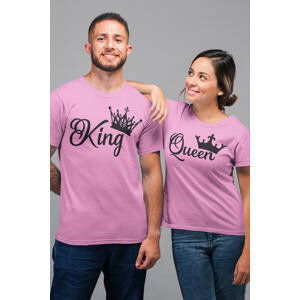 MMO Trička pro páry King Queen Barva: Růžová, Dámska velikost: XL, Pánska velikost: M
