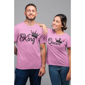 MMO Trička pro páry King Queen Barva: Růžová, Dámska velikost: XL, Pánska velikost: 2XL