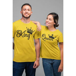 MMO Trička pro páry King Queen Barva: Žlutá, Dámska velikost: 2XL, Pánska velikost: L