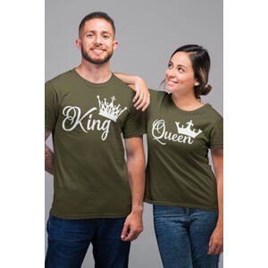 MMO Trička pro páry King Queen Barva: Khaki, Dámska velikost: XL, Pánska velikost: 4XL