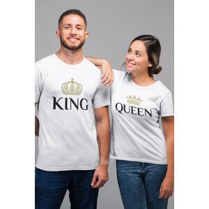 MMO Trička pro páry King Queen Gold Barva: Bílá, Dámska velikost: S, Pánska velikost: M