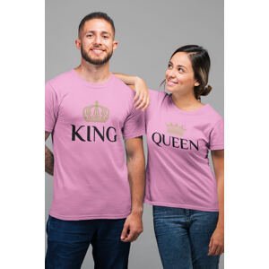 MMO Trička pro páry King Queen Gold Barva: Růžová, Dámska velikost: L, Pánska velikost: S