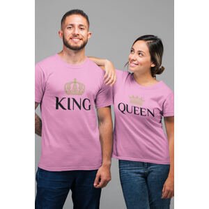 MMO Trička pro páry King Queen Gold Barva: Růžová, Dámska velikost: 2XL, Pánska velikost: L