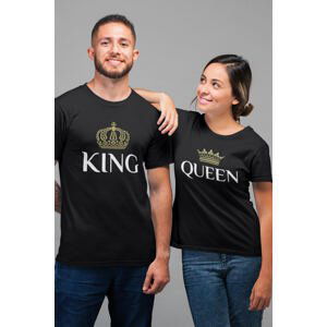 MMO Trička pro páry King Queen Gold Barva: Černá, Dámska velikost: 2XL, Pánska velikost: XS