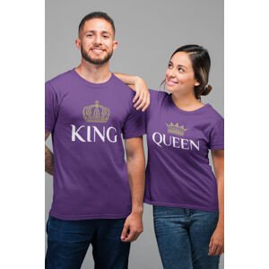 MMO Trička pro páry King Queen Gold Barva: Fialová, Dámska velikost: 2XL, Pánska velikost: S