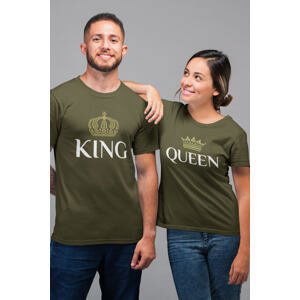 MMO Trička pro páry King Queen Gold Barva: Khaki, Dámska velikost: XS, Pánska velikost: 2XL