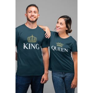 MMO Trička pro páry King Queen Gold Barva: Petrolejová, Dámska velikost: XL, Pánska velikost: 2XL