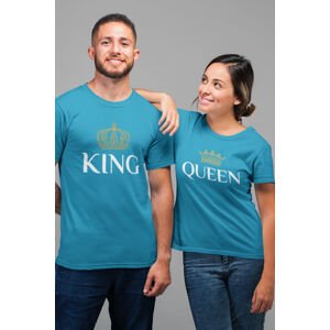 MMO Trička pro páry King Queen Gold Barva: Tyrkysová, Dámska velikost: 2XL, Pánska velikost: 3XL