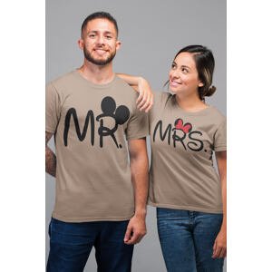 MMO Trička pro páry MR a MRS Barva: Písková, Dámska velikost: 2XL, Pánska velikost: XL