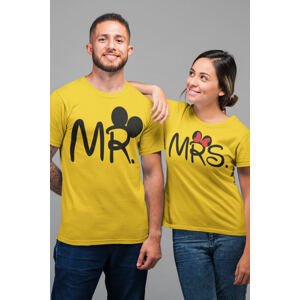 MMO Trička pro páry MR a MRS Barva: Žlutá, Dámska velikost: L, Pánska velikost: 2XL