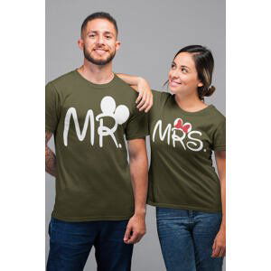 MMO Trička pro páry MR a MRS Barva: Khaki, Dámska velikost: S, Pánska velikost: 2XL