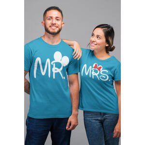 MMO Trička pro páry MR a MRS Barva: Tyrkysová, Dámska velikost: M, Pánska velikost: 2XL