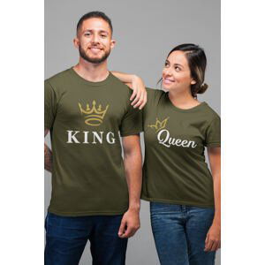 MMO Trička pro páry KING/QUEEN Barva: Khaki, Dámska velikost: S, Pánska velikost: XS