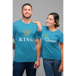 MMO Trička pro páry KING/QUEEN Barva: Tyrkysová, Dámska velikost: L, Pánska velikost: 2XL