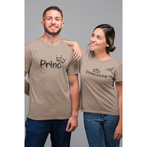 MMO Trička pro páry Princ a princezna Barva: Písková, Dámska velikost: 2XL, Pánska velikost: 2XL