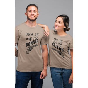 MMO Trička pro páry Bonnie a Clyde Barva: Písková, Dámska velikost: 2XL, Pánska velikost: XS