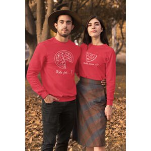 MMO Unisex mikiny pro páry Pizza Barva: Červená, Dámska velikost: 2XL, Pánska velikost: L