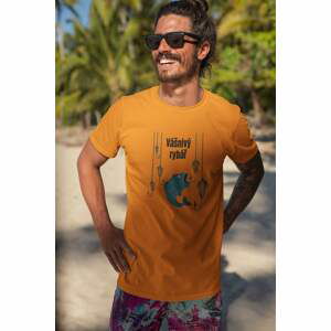 MMO Pánské tričko Vášnivý rybář Barva: Mandarínková oranžová, Velikost: L