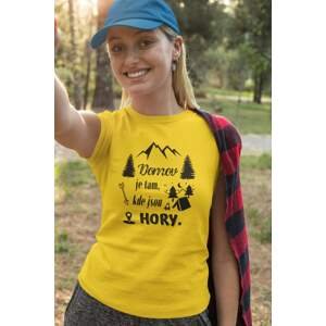 MMO Dámské tričko Domov je tam, kde jsou hory Barva: Žlutá, Velikost: 2XL