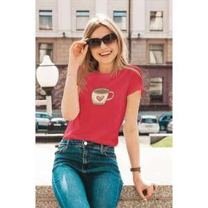 MMO Dámské tričko Káva se srdíčkem Barva: Červená, Velikost: XL