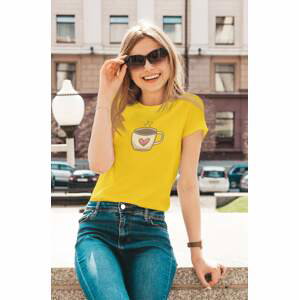 MMO Dámské tričko Káva se srdíčkem Barva: Žlutá, Velikost: XS