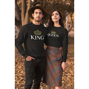 MMO Unisex mikiny pro páry King Queen Gold Barva: Černá, Dámska velikost: XS, Pánska velikost: 2XL