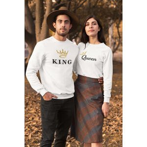 MMO Unisex mikiny pro páry KING/QUEEN Barva: Bílá, Dámska velikost: 2XL, Pánska velikost: S