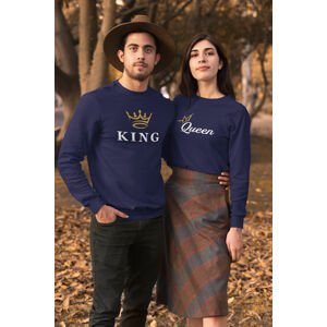 MMO Unisex mikiny pro páry KING/QUEEN Barva: Královská modrá, Dámska velikost: 2XL, Pánska velikost: XL