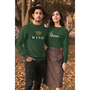 MMO Unisex mikiny pro páry KING/QUEEN Barva: Láhvově zelená, Dámska velikost: S, Pánska velikost: XL