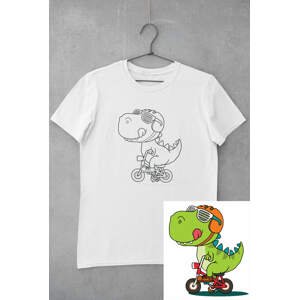 MMO Dětské tričko vymaluj si Dinosaurus na kole Veľkosť /2.0: 110