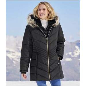 Prošívaná bunda do arktické zimy s kapucí lemovanou umělou kožešinou