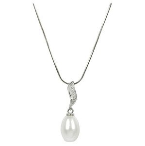 JwL Luxury Pearls Stříbrný náhrdelník s perlou a zirkony JL0200 (řetízek, přívěsek)