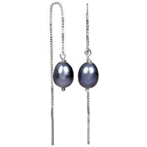 JwL Luxury Pearls Stříbrné řetízkové náušnice s kovově modrou perlou JL0207